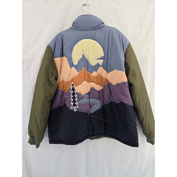 Cleo +wolf NWT Zip Puffer Green Mountain Scene Jacket. Ladies Sz XXL - Picture 1 of 8